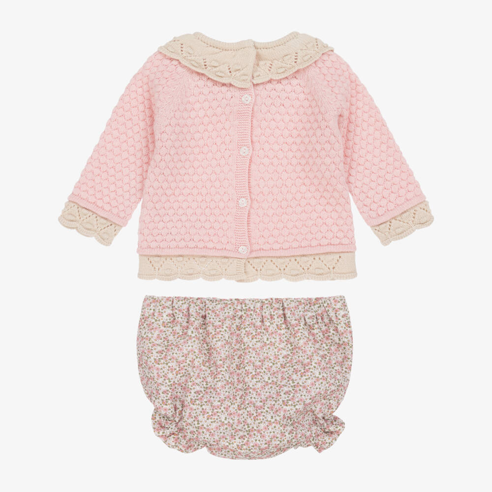 Foque-Girls Pink Knit & Floral Cotton Shorts Set | Childrensalon Outlet