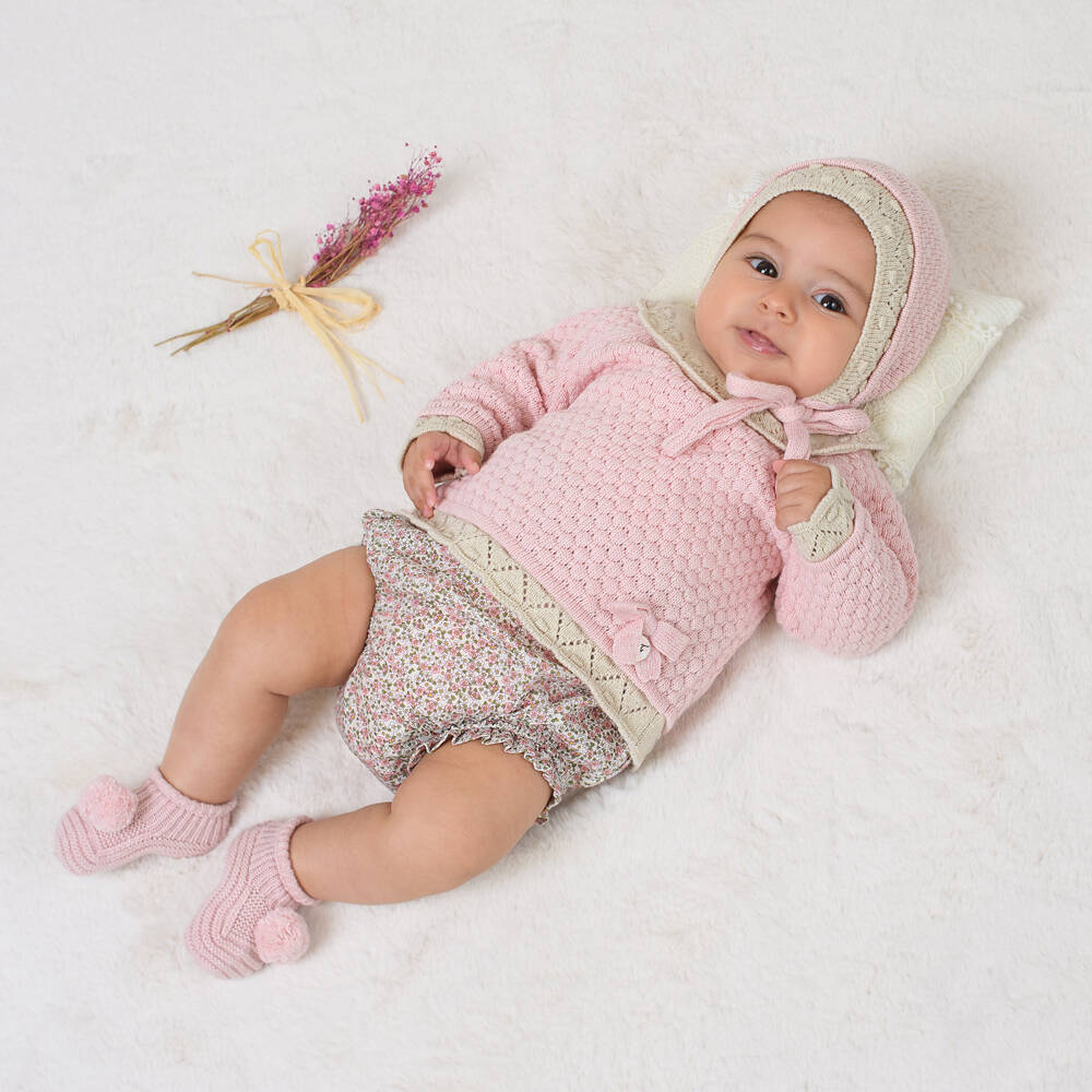 Foque-Girls Pink Knit & Floral Cotton Shorts Set | Childrensalon Outlet