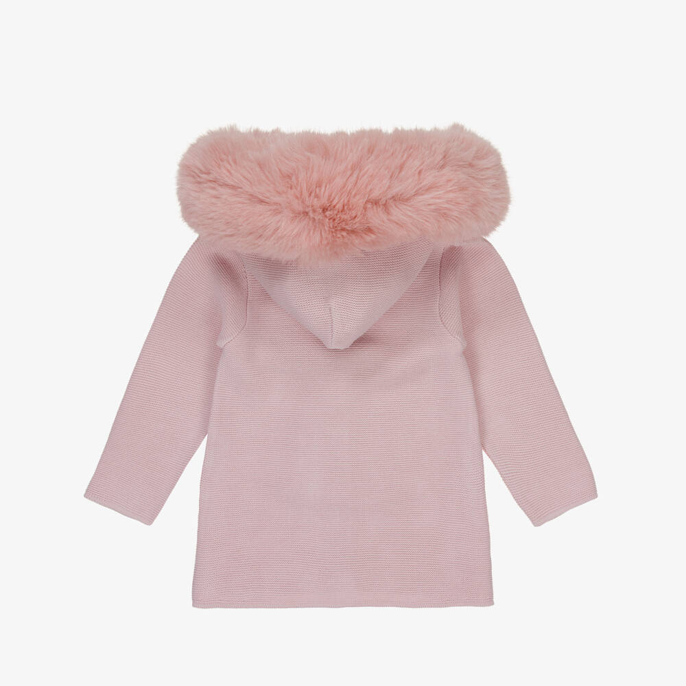 Artesanía Granlei-Girls Pink Knitted Coat with Faux Fur Trim | Childrensalon Outlet