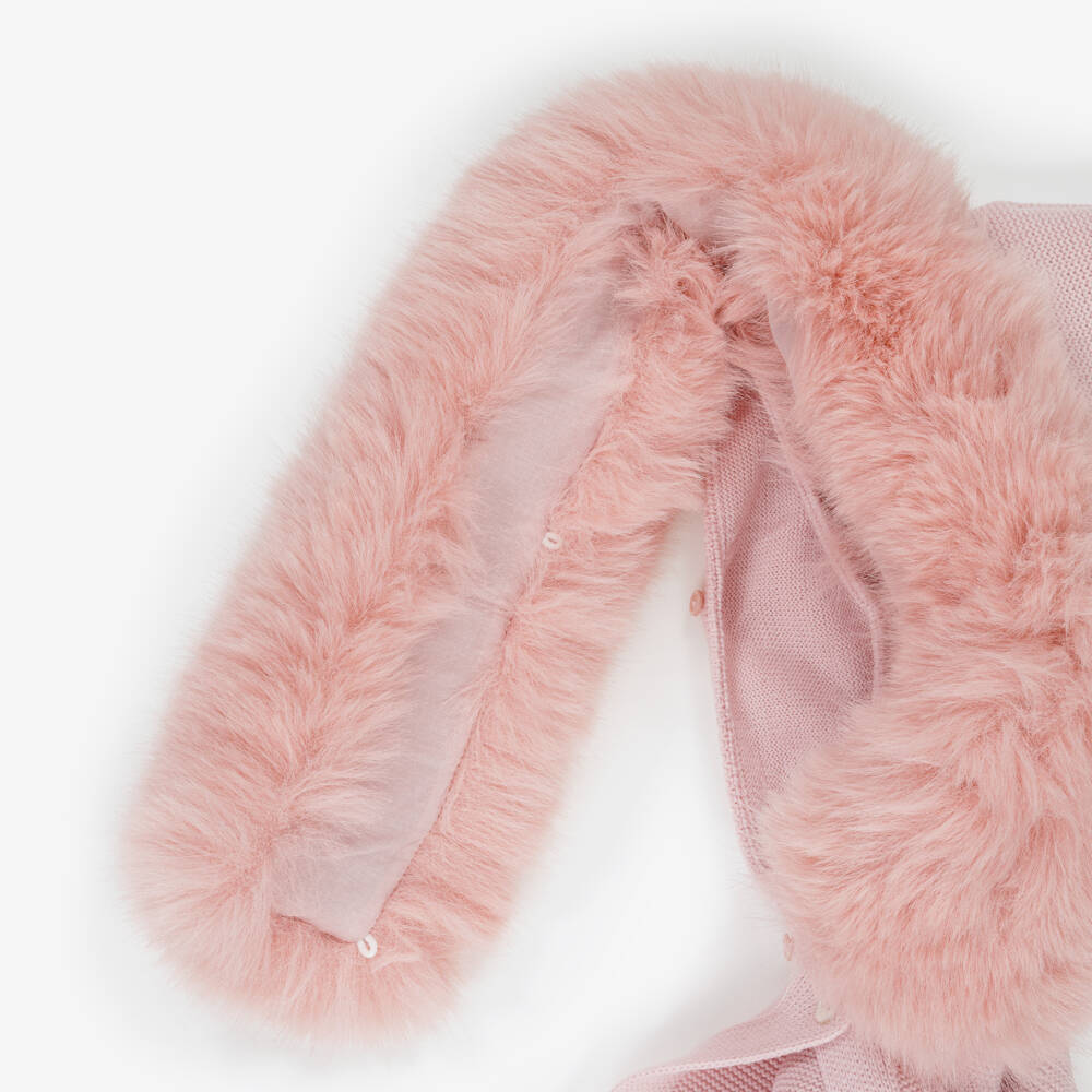 Artesanía Granlei-Girls Pink Knitted Coat with Faux Fur Trim | Childrensalon Outlet