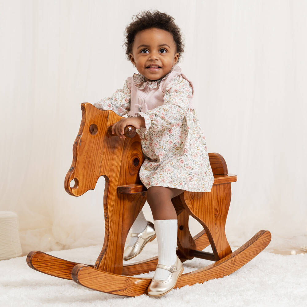 Artesanía Granlei-Girls Pink Knitted Cotton & Floral Print Dress | Childrensalon Outlet