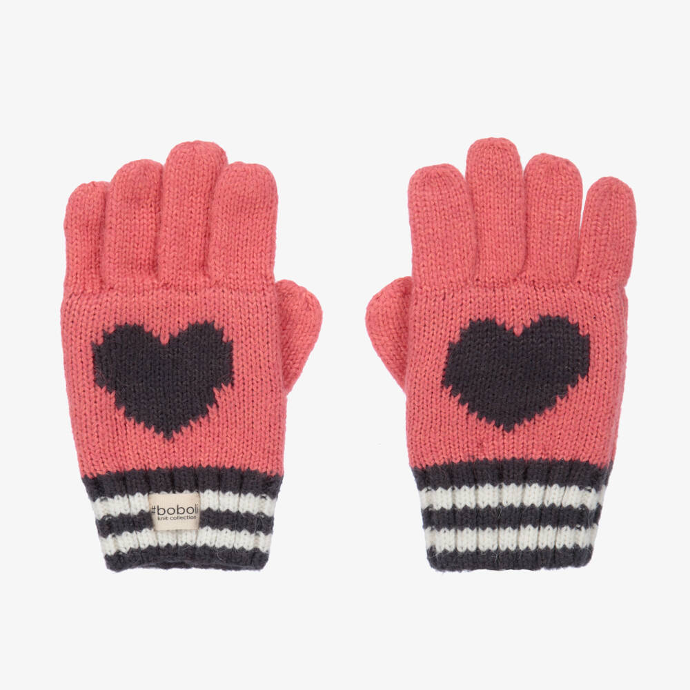 Boboli-Girls Pink Knitted Heart Gloves | Childrensalon Outlet