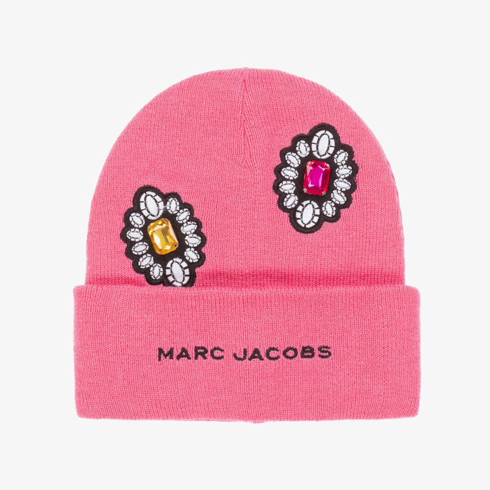 MARC JACOBS-Girls Pink Knitted Jewel Beanie Hat | Childrensalon Outlet