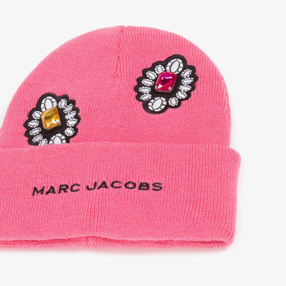 MARC JACOBS-Girls Pink Knitted Jewel Beanie Hat | Childrensalon Outlet