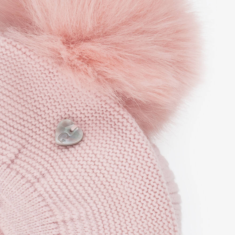 Artesanía Granlei-Girls Pink Knitted Pom-Pom Beret | Childrensalon Outlet