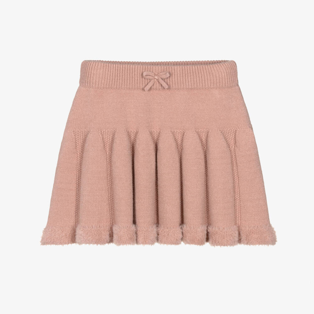 Mayoral-Girls Pink Knitted Skirt with Faux Fur Trim | Childrensalon Outlet