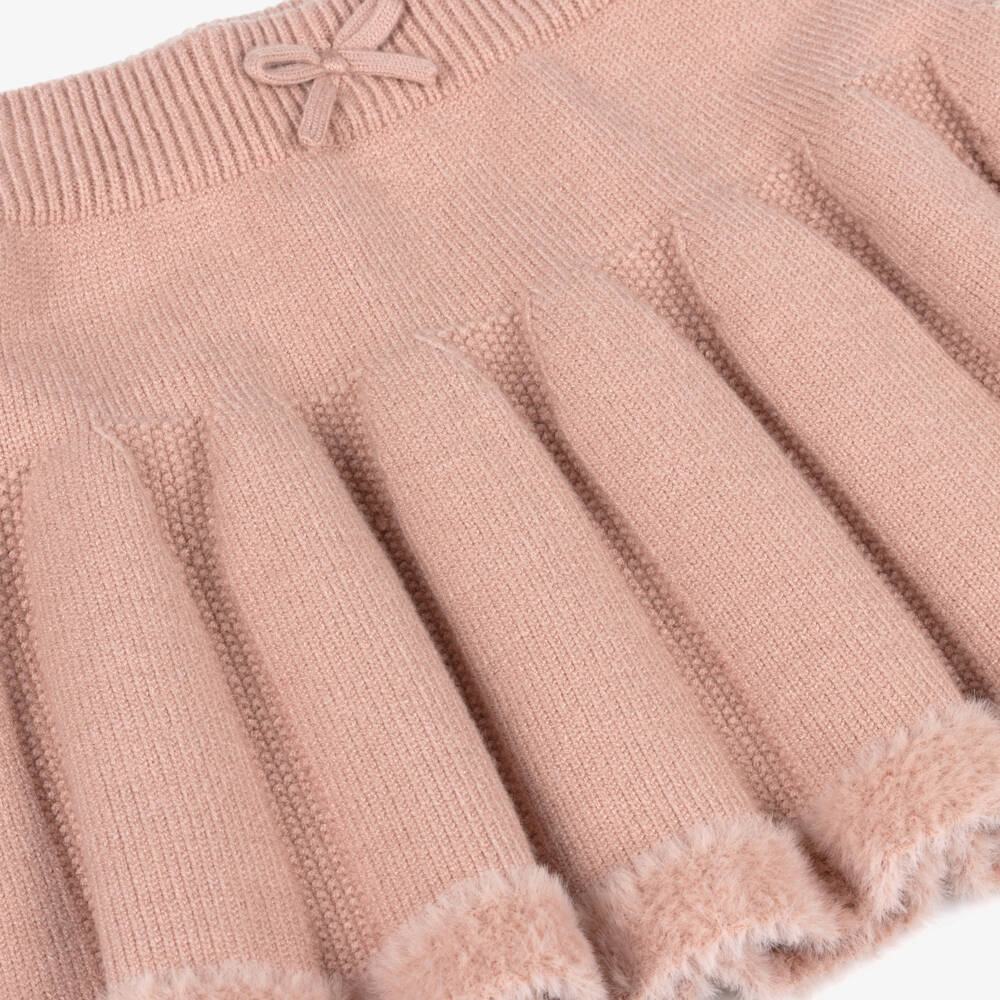 Mayoral-Girls Pink Knitted Skirt with Faux Fur Trim | Childrensalon Outlet