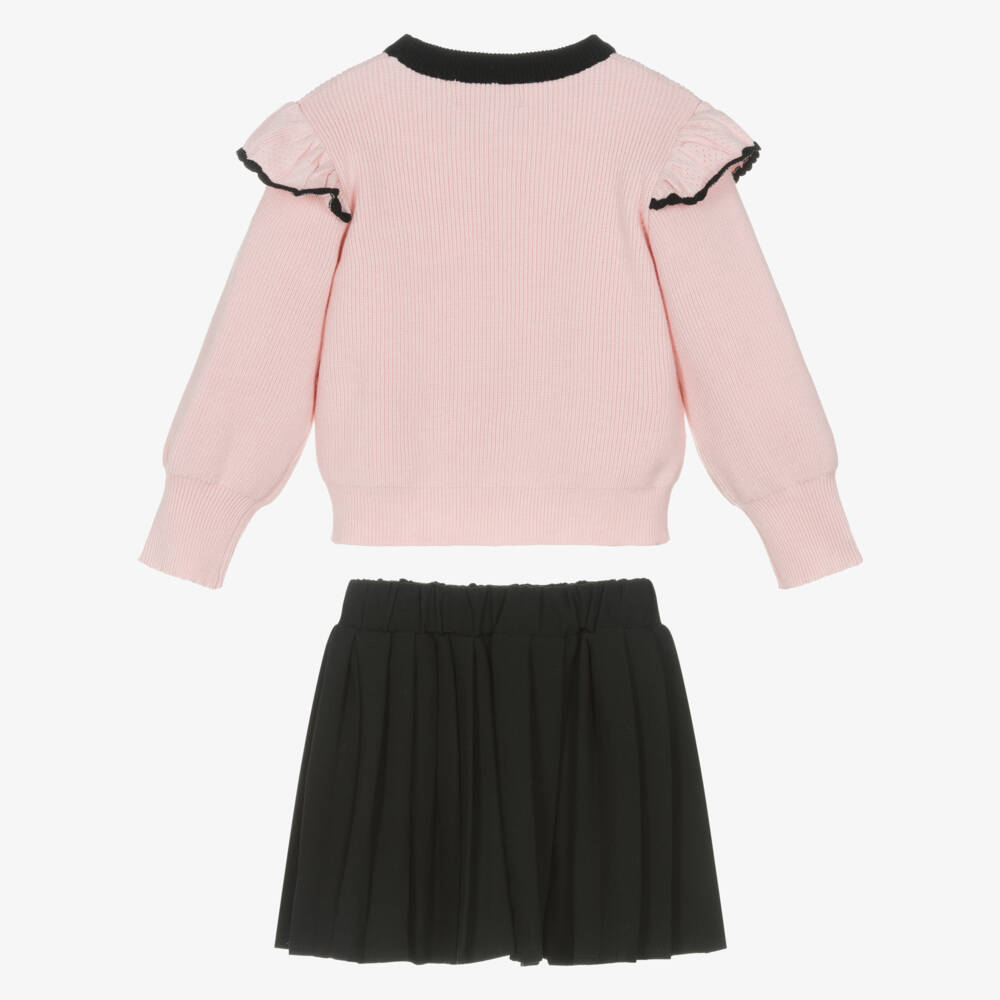 Beau KiD-Girls Pink Knitted Sweater & Black Pleated Skirt Set | Childrensalon Outlet
