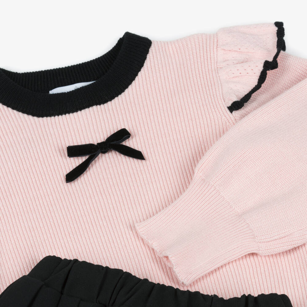 Beau KiD-Girls Pink Knitted Sweater & Black Pleated Skirt Set | Childrensalon Outlet