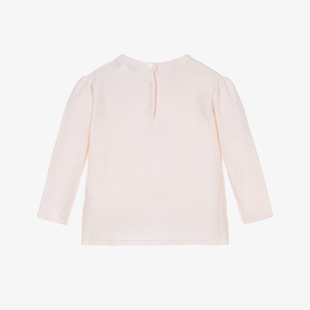 Tartine et Chocolat-Girls Pink Knitted Sweater with Hand-Embroidery | Childrensalon Outlet