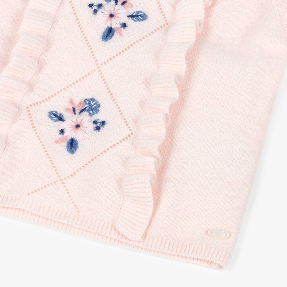 Tartine et Chocolat-Girls Pink Knitted Sweater with Hand-Embroidery | Childrensalon Outlet