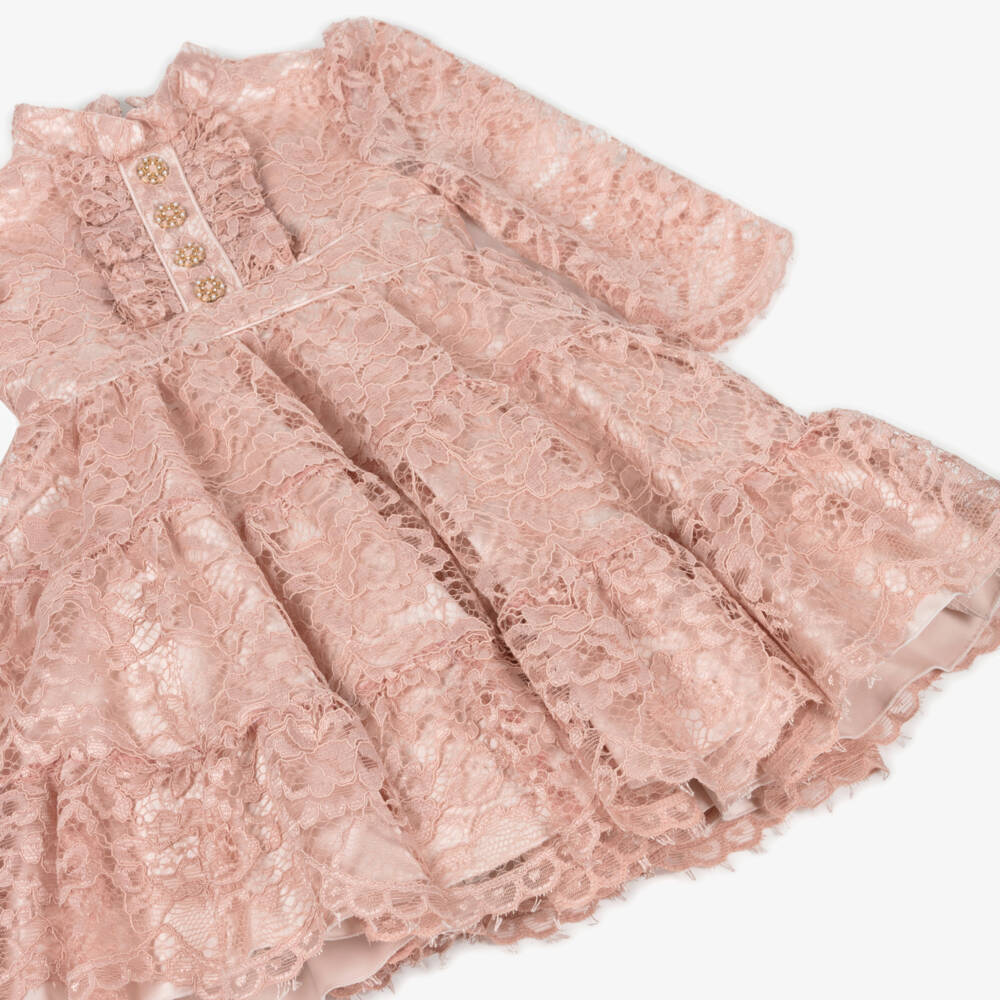 Irpa-Girls Pink Lace & Satin Dress with Ruffles | Childrensalon Outlet