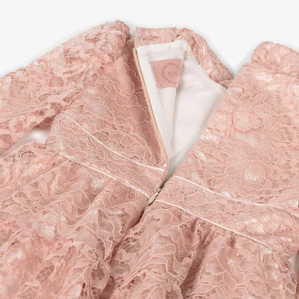 Irpa-Girls Pink Lace & Satin Dress with Ruffles | Childrensalon Outlet