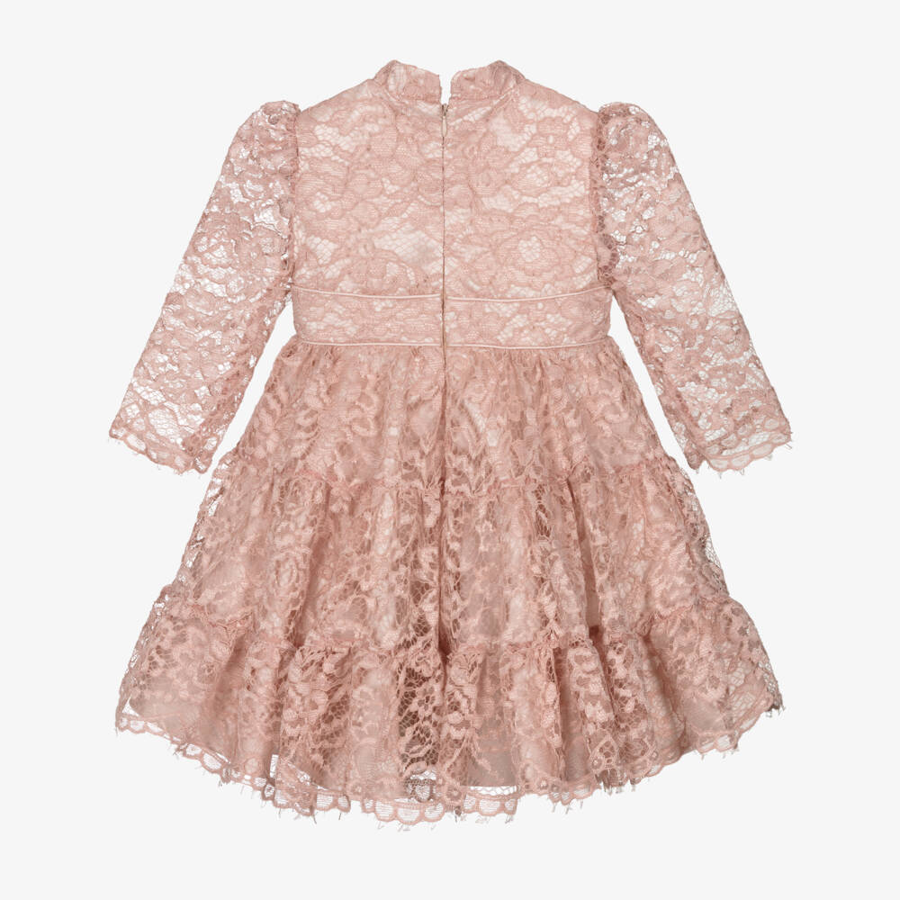 Irpa-Girls Pink Lace & Satin Dress with Ruffles | Childrensalon Outlet