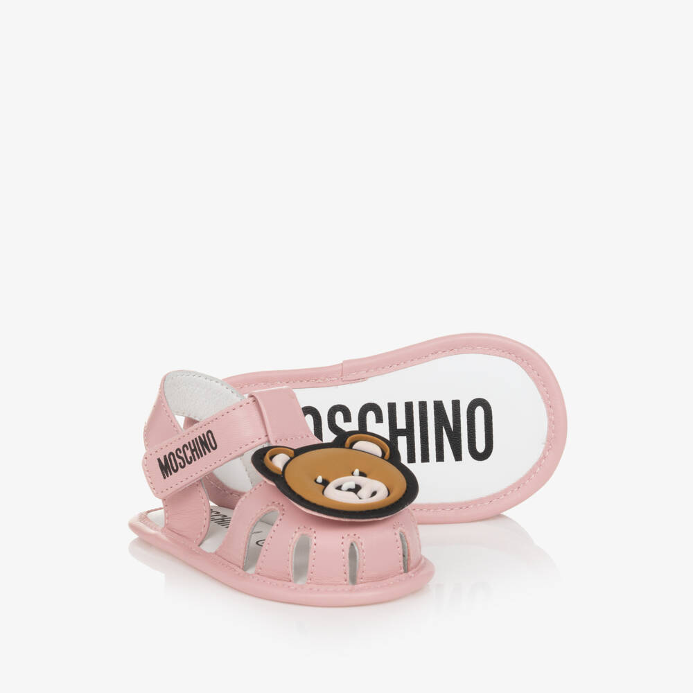 Moschino Baby-Girls Pink Leather Pre-Walker Sandals | Childrensalon Outlet