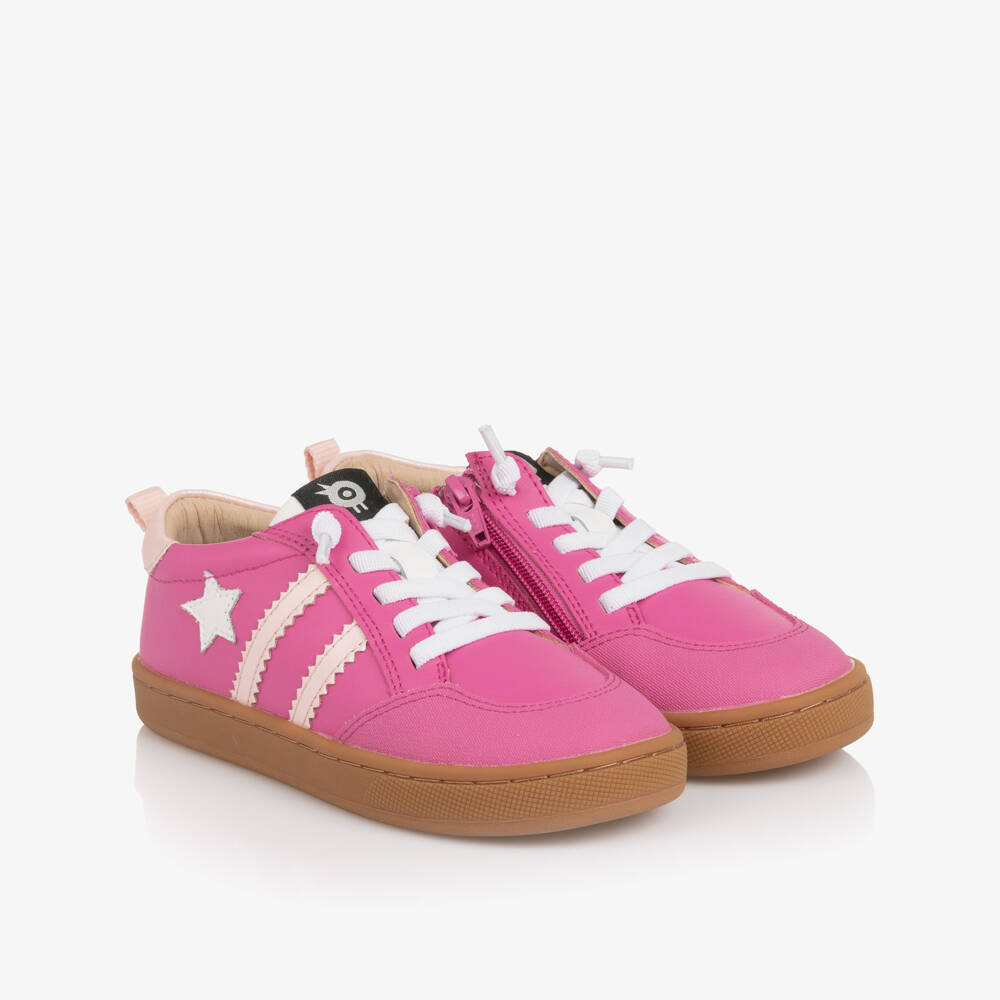 Old Soles-Girls Pink Leather Stripes & Star Trainers | Childrensalon Outlet