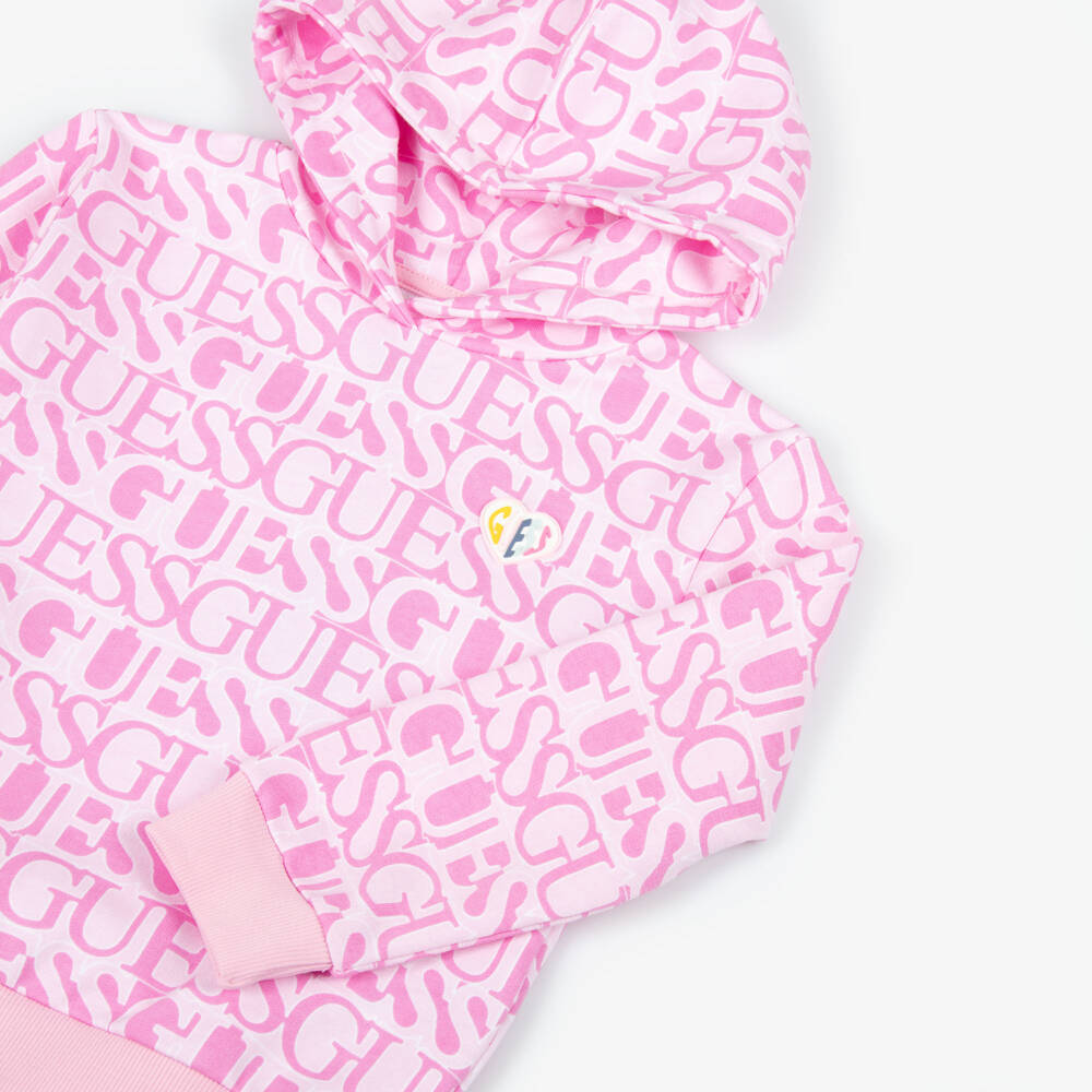 Guess-Girls Pink Logo Cotton Hoodie | Childrensalon Outlet