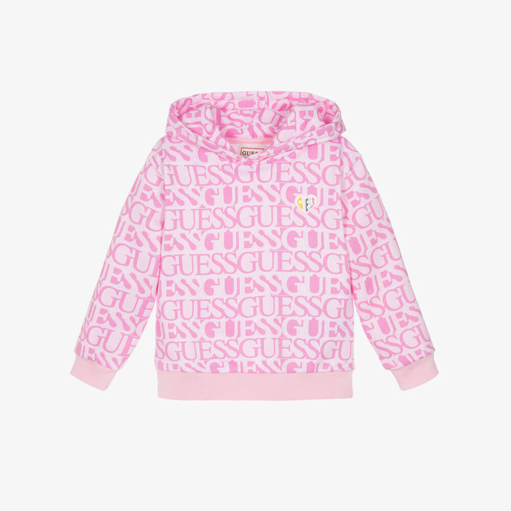 Guess-Girls Pink Logo Cotton Hoodie | Childrensalon Outlet