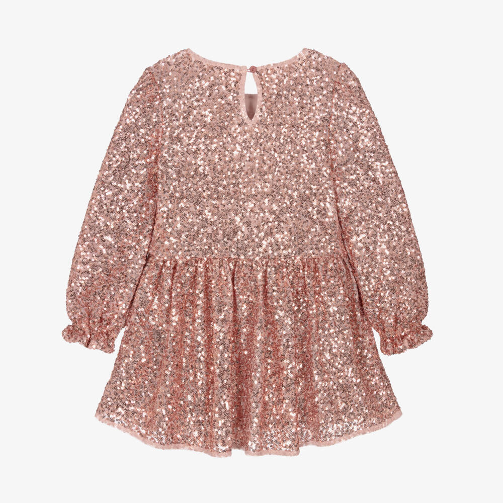 Abel & Lula-Girls Pink Long Sleeve Sequin Dress | Childrensalon Outlet