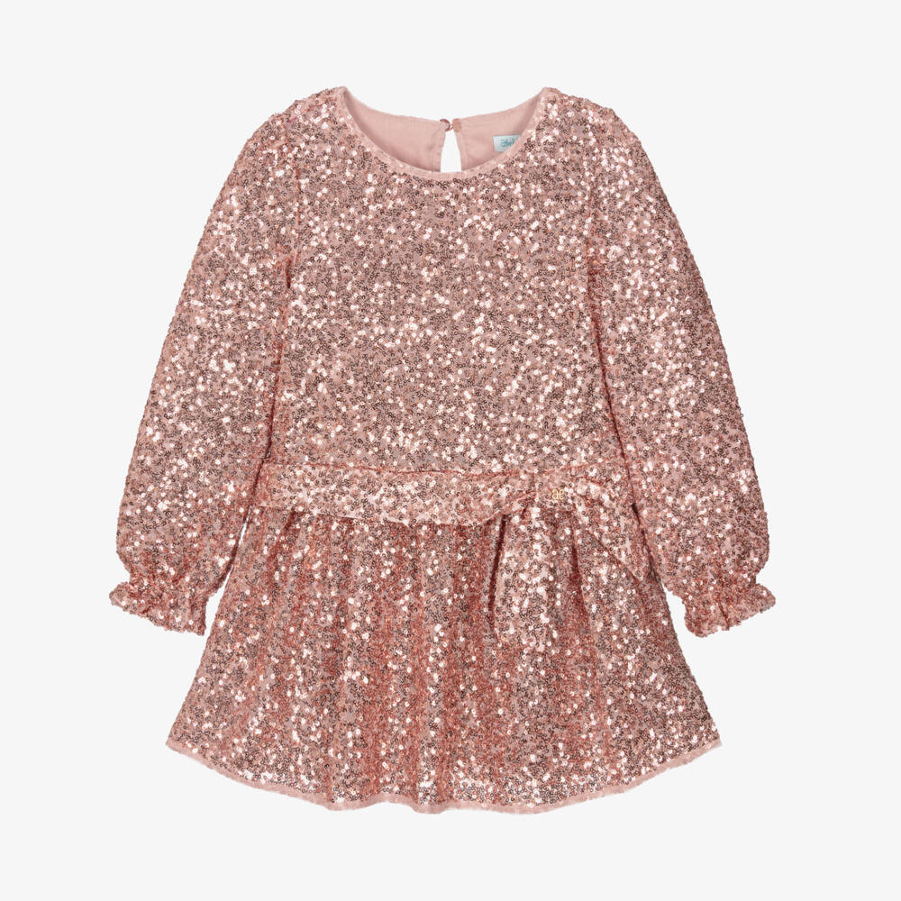 Abel & Lula-Girls Pink Long Sleeve Sequin Dress | Childrensalon Outlet