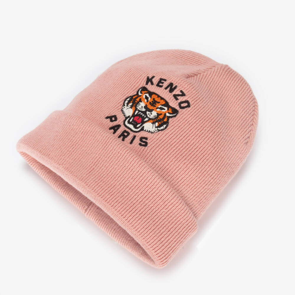 KENZO KIDS-Girls Pink Lucky Tiger Knitted Beanie Hat | Childrensalon Outlet