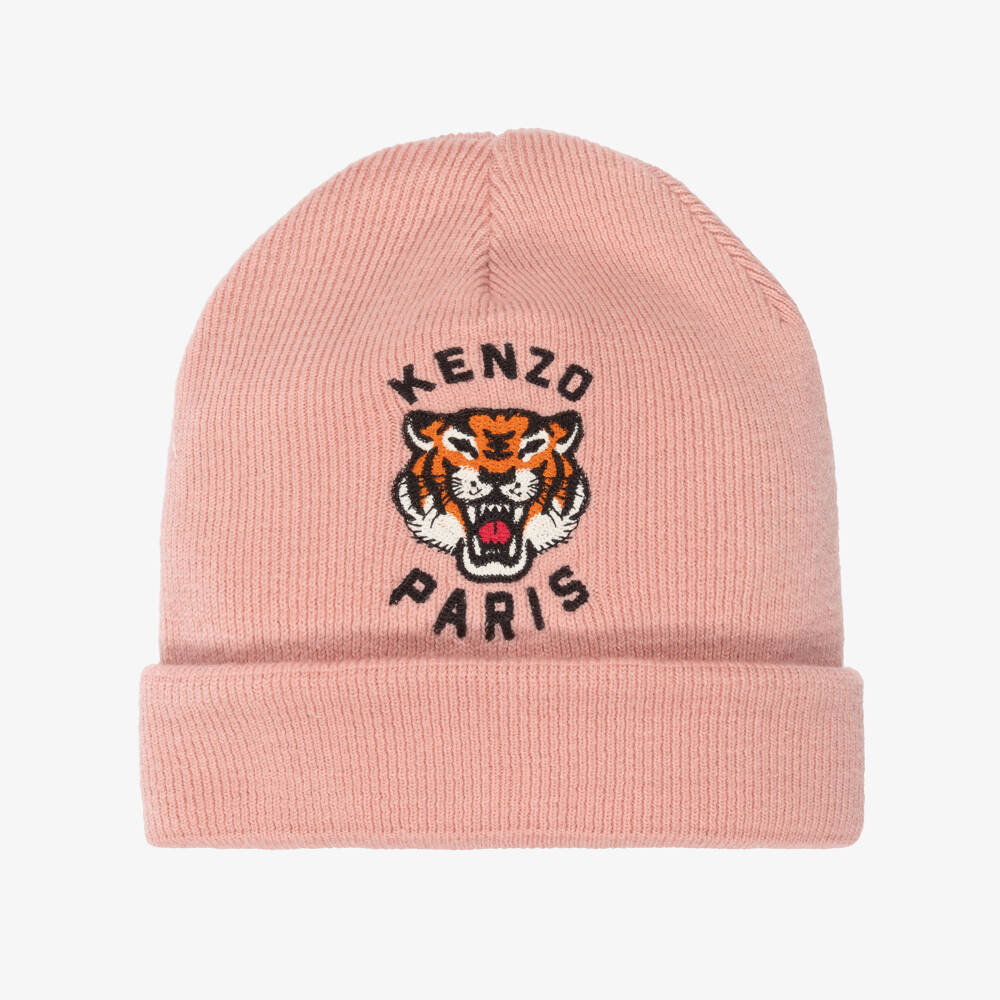 KENZO KIDS-Girls Pink Lucky Tiger Knitted Beanie Hat | Childrensalon Outlet