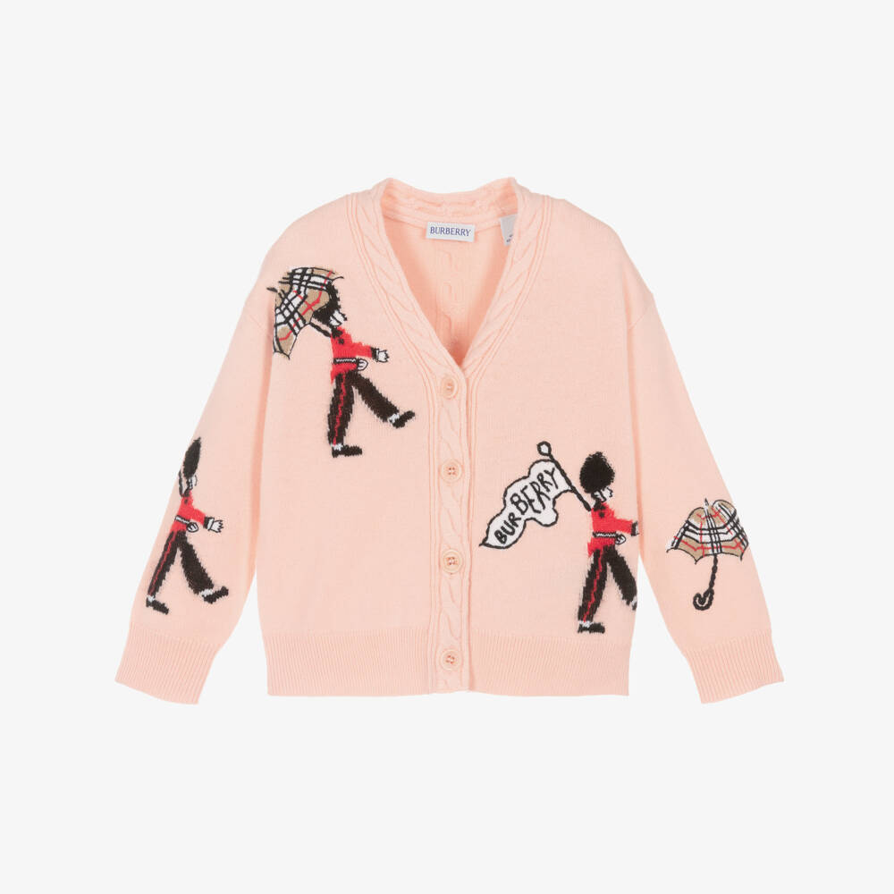 Burberry-Girls Pink Marching Guards Wool Knit Cardigan | Childrensalon Outlet