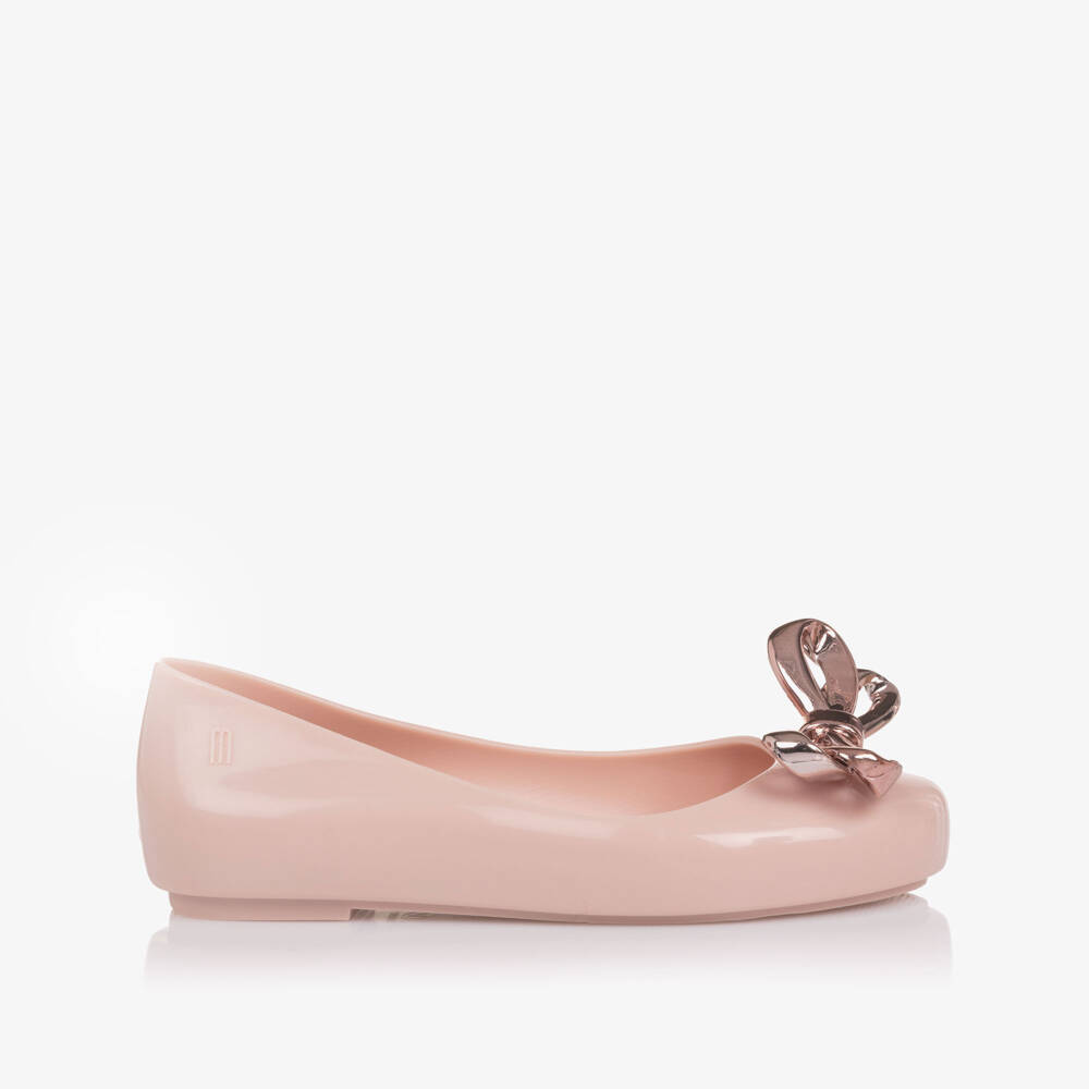 Mini Melissa-Girls Pink Metallic Bow Ballerina Shoes | Childrensalon Outlet