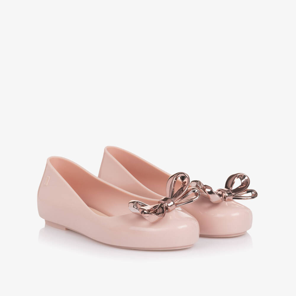 Mini Melissa-Girls Pink Metallic Bow Ballerina Shoes | Childrensalon Outlet