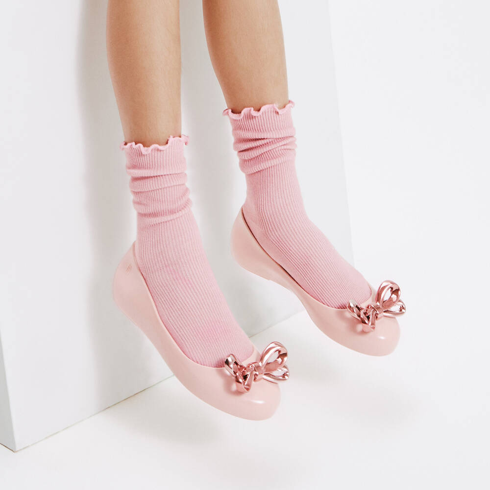 Mini Melissa-Girls Pink Metallic Bow Ballerina Shoes | Childrensalon Outlet
