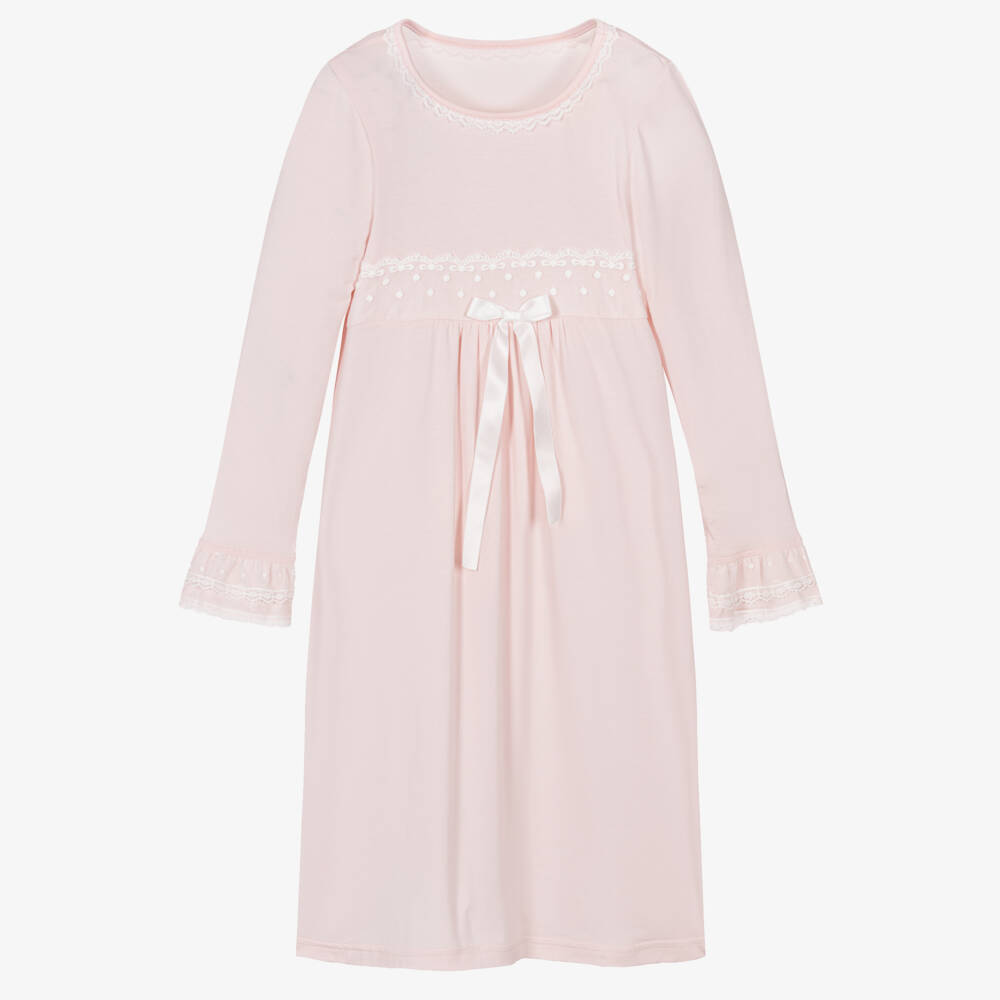 AMIKI Children-Girls Pink Micromodal Jersey Nightdress with Lace Trims | Childrensalon Outlet