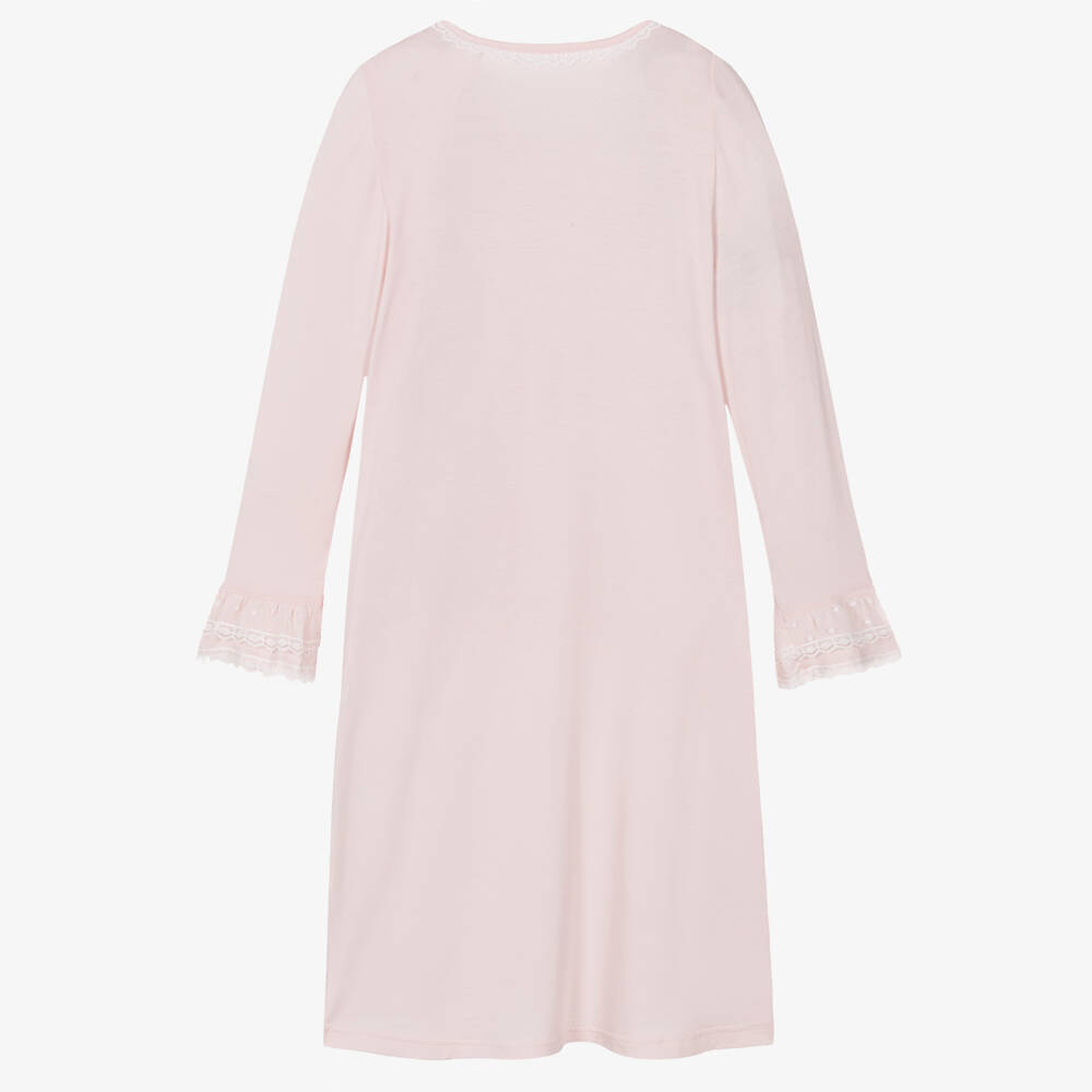AMIKI Children-Girls Pink Micromodal Jersey Nightdress with Lace Trims | Childrensalon Outlet
