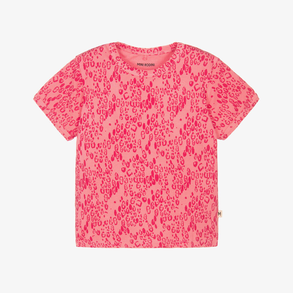 Mini Rodini-Girls Pink Modal Leopard Print T-shirt | Childrensalon Outlet