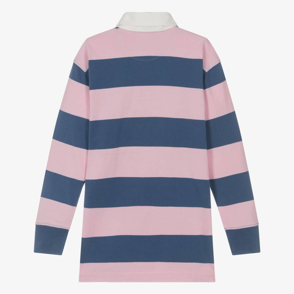 Ralph Lauren-Girls Pink & Navy Blue Striped Cotton Rugby Shirt Dress | Childrensalon Outlet