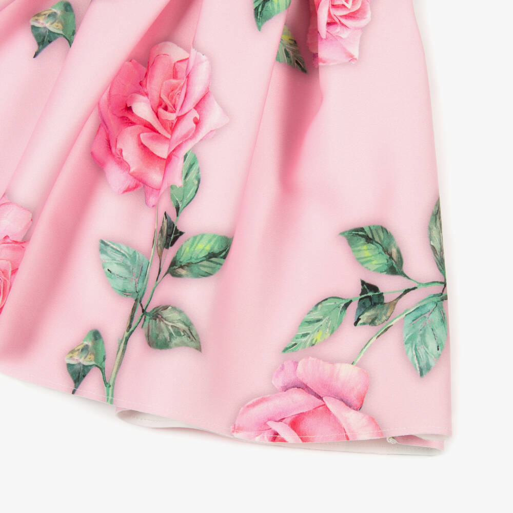 Monnalisa-Girls Pink Neoprene Rose Print Skirt | Childrensalon Outlet