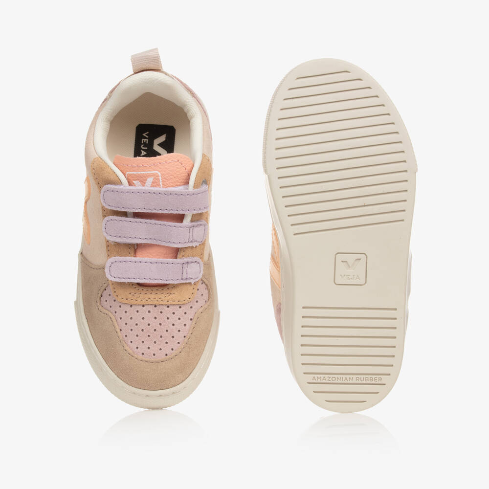 VEJA-Girls Pink & Orange V-10 Suede Trainers | Childrensalon Outlet
