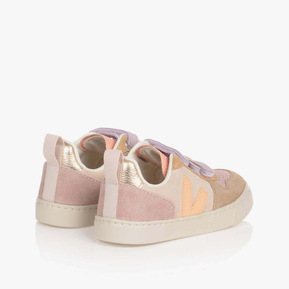 VEJA-Girls Pink & Orange V-10 Suede Trainers | Childrensalon Outlet