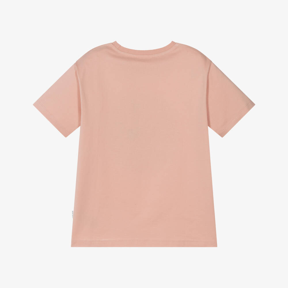 Molo-Girls Pink Organic Cotton Blushing Smile T-Shirt | Childrensalon Outlet