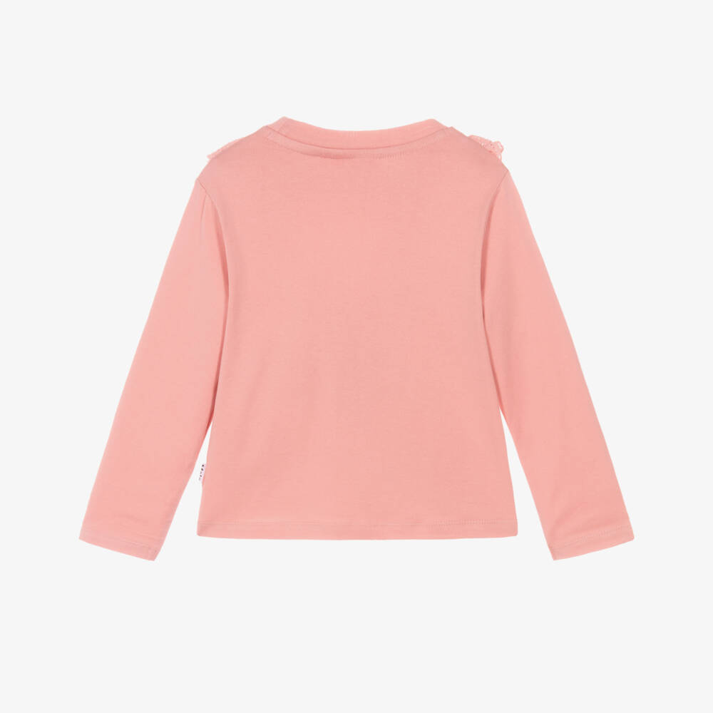Molo-Girls Pink Organic Cotton Broderie Ruffle Trim Top | Childrensalon Outlet