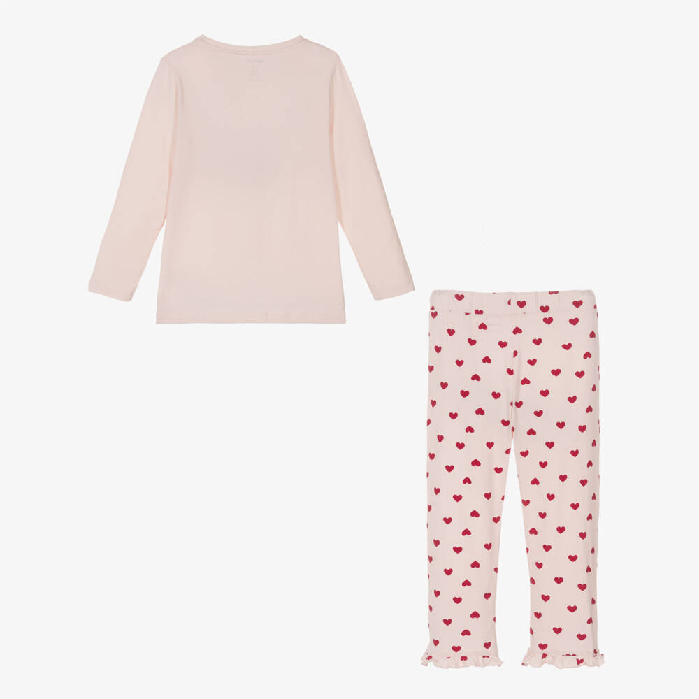 NAME IT-Girls Pink Organic Cotton Heart Print Pyjamas | Childrensalon Outlet