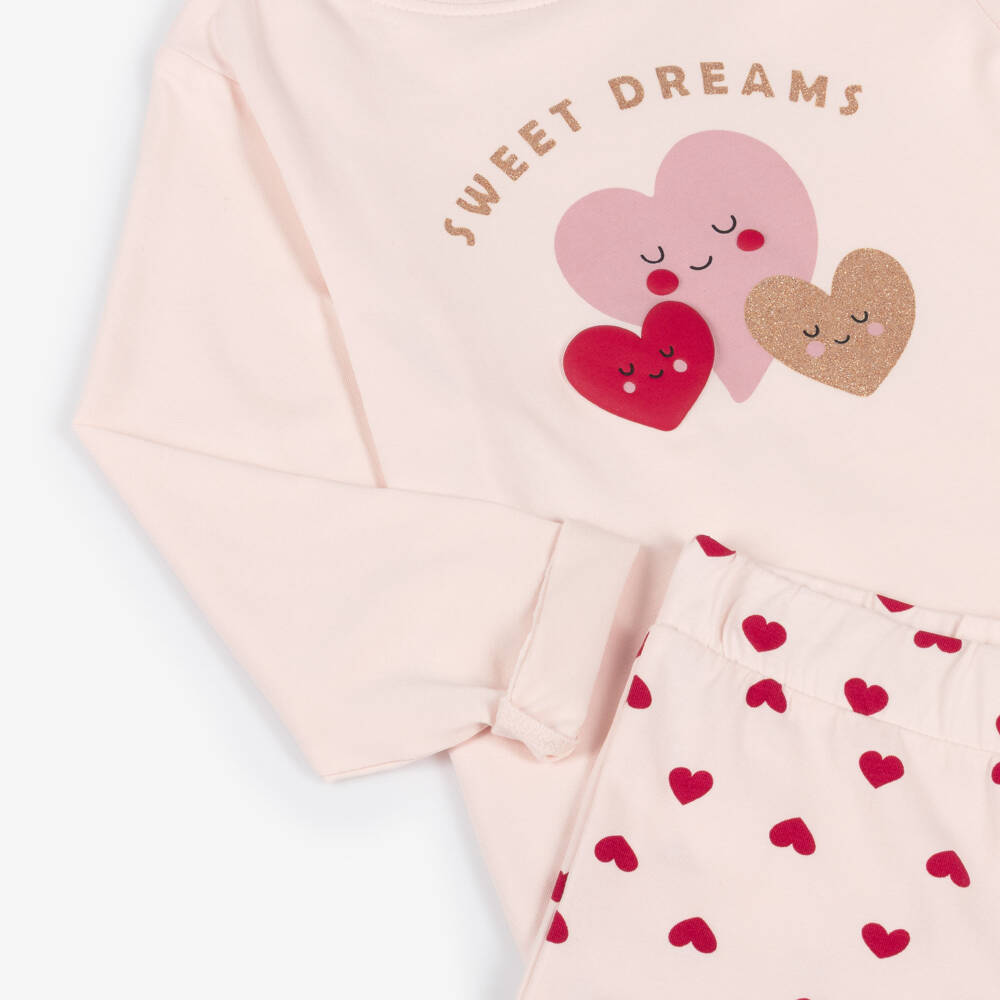 NAME IT-Girls Pink Organic Cotton Heart Print Pyjamas | Childrensalon Outlet