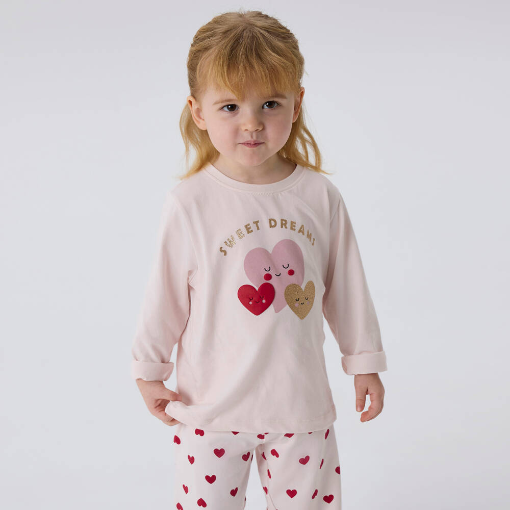 NAME IT-Girls Pink Organic Cotton Heart Print Pyjamas | Childrensalon Outlet