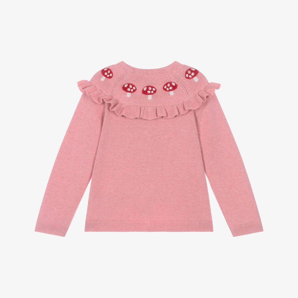 Frugi-Girls Pink Organic Cotton Mushroom Embroidered Cardigan | Childrensalon Outlet