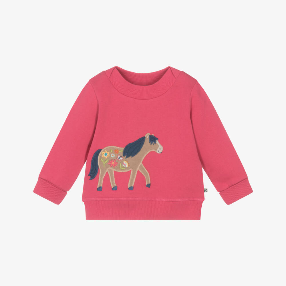 Frugi-Girls Pink Organic Cotton Pony Sweatshirt | Childrensalon Outlet