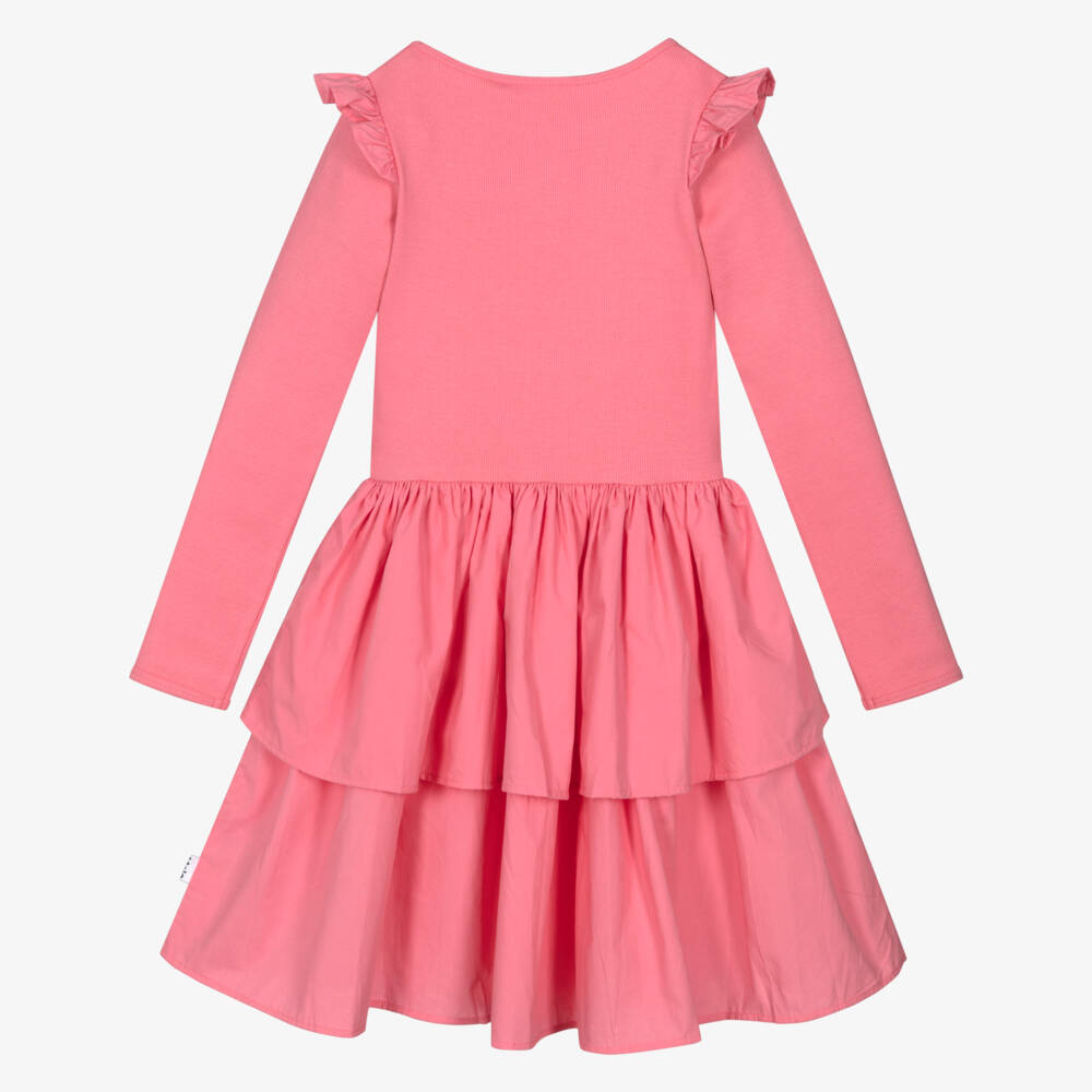 Molo-Girls Pink Organic Cotton Ruffle Dress | Childrensalon Outlet