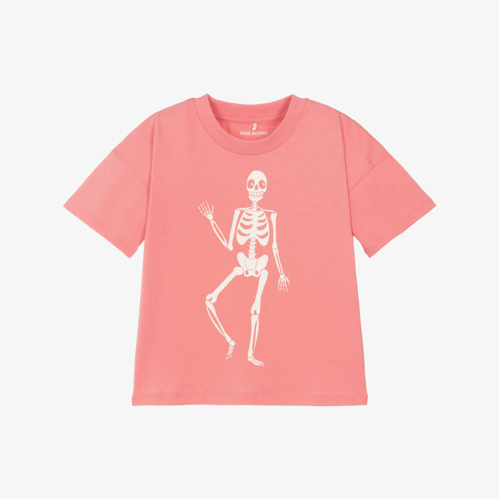 Mini Rodini-Girls Pink Organic Cotton Skeleton Print T-Shirt | Childrensalon Outlet
