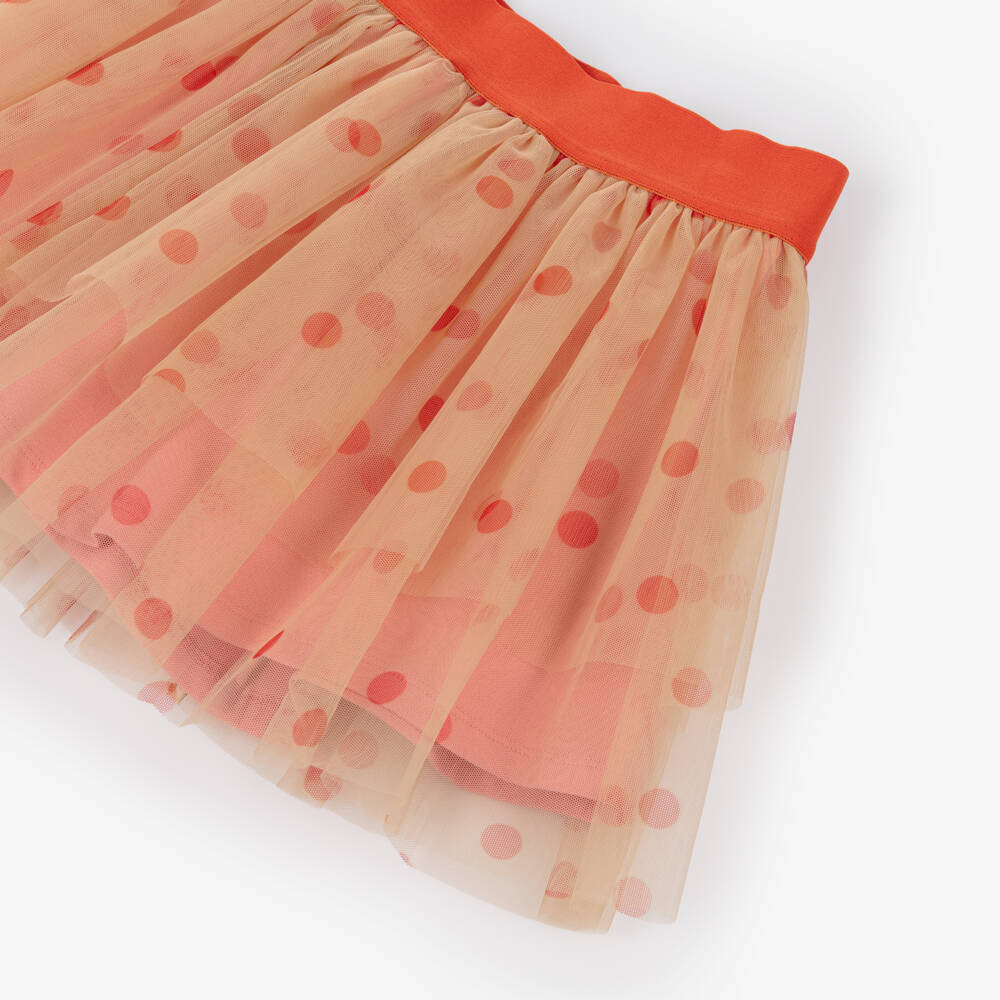 Mini Rodini-Girls Pink Organic Cotton Skirt with Orange Tulle Overlay | Childrensalon Outlet