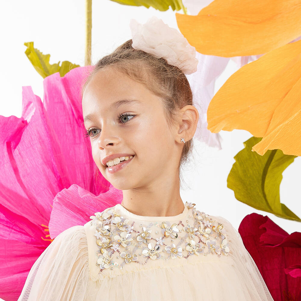 Tutu du Monde-Girls Pink Organza Flower Hair Clip (11cm) | Childrensalon Outlet