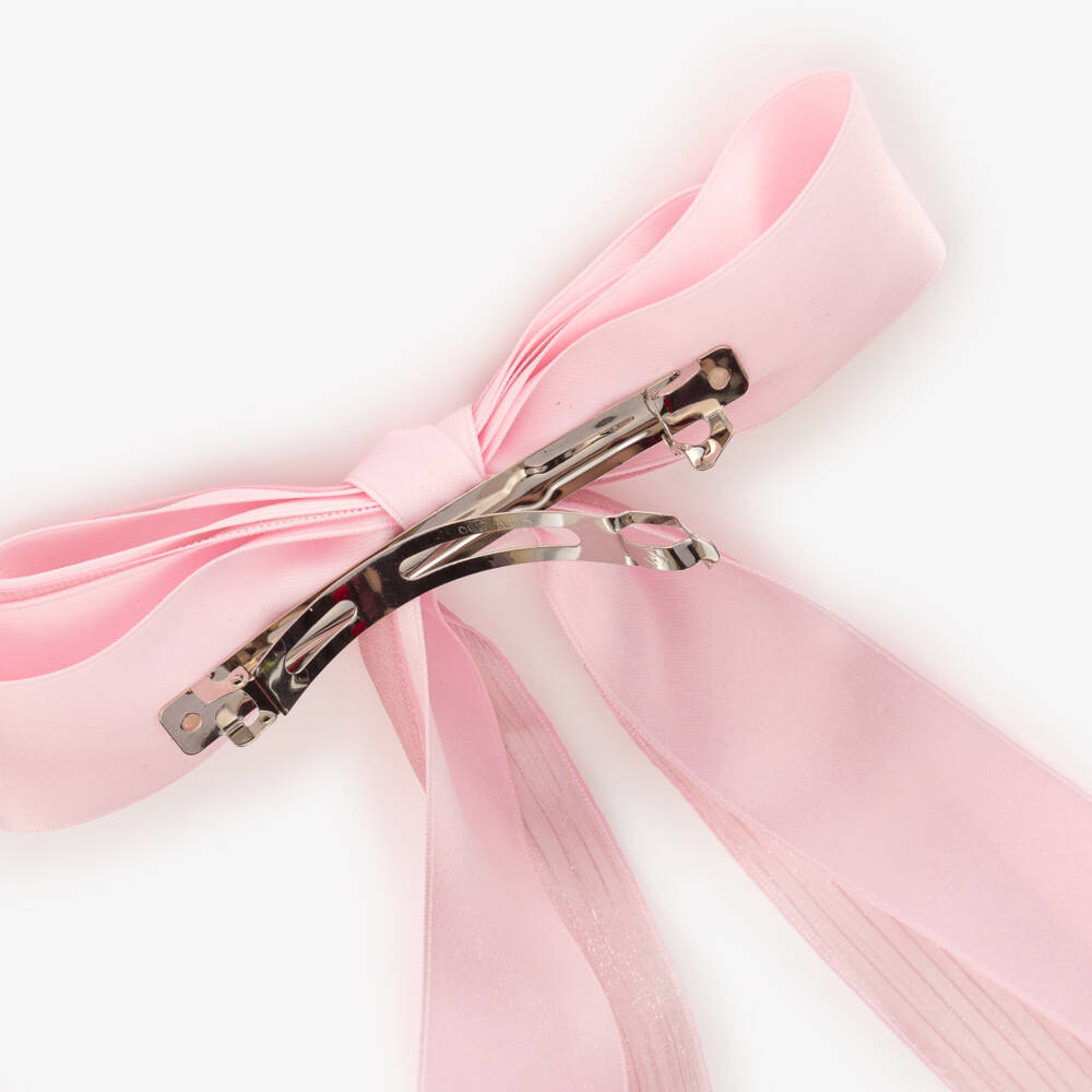 Junona-Girls Pink Organza Ribbon Bow Hair Clip (18cm) | Childrensalon Outlet