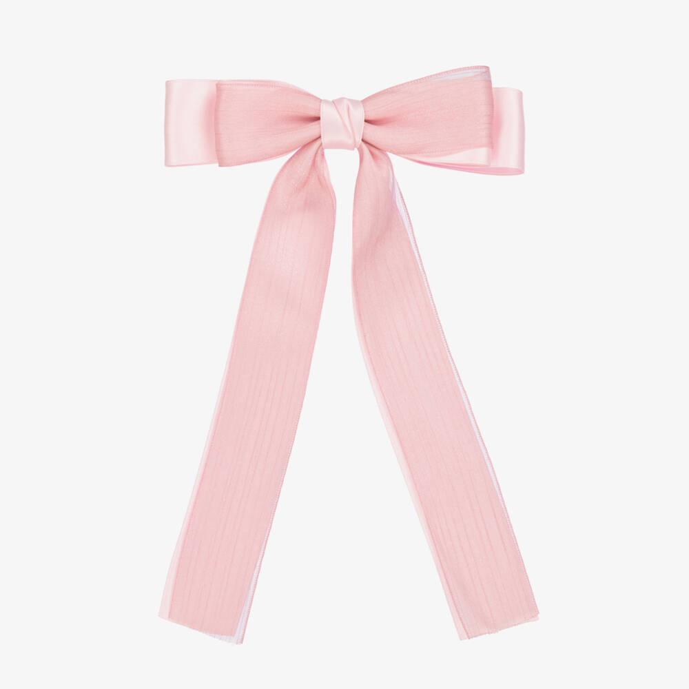 Junona-Girls Pink Organza Ribbon Bow Hair Clip (18cm) | Childrensalon Outlet